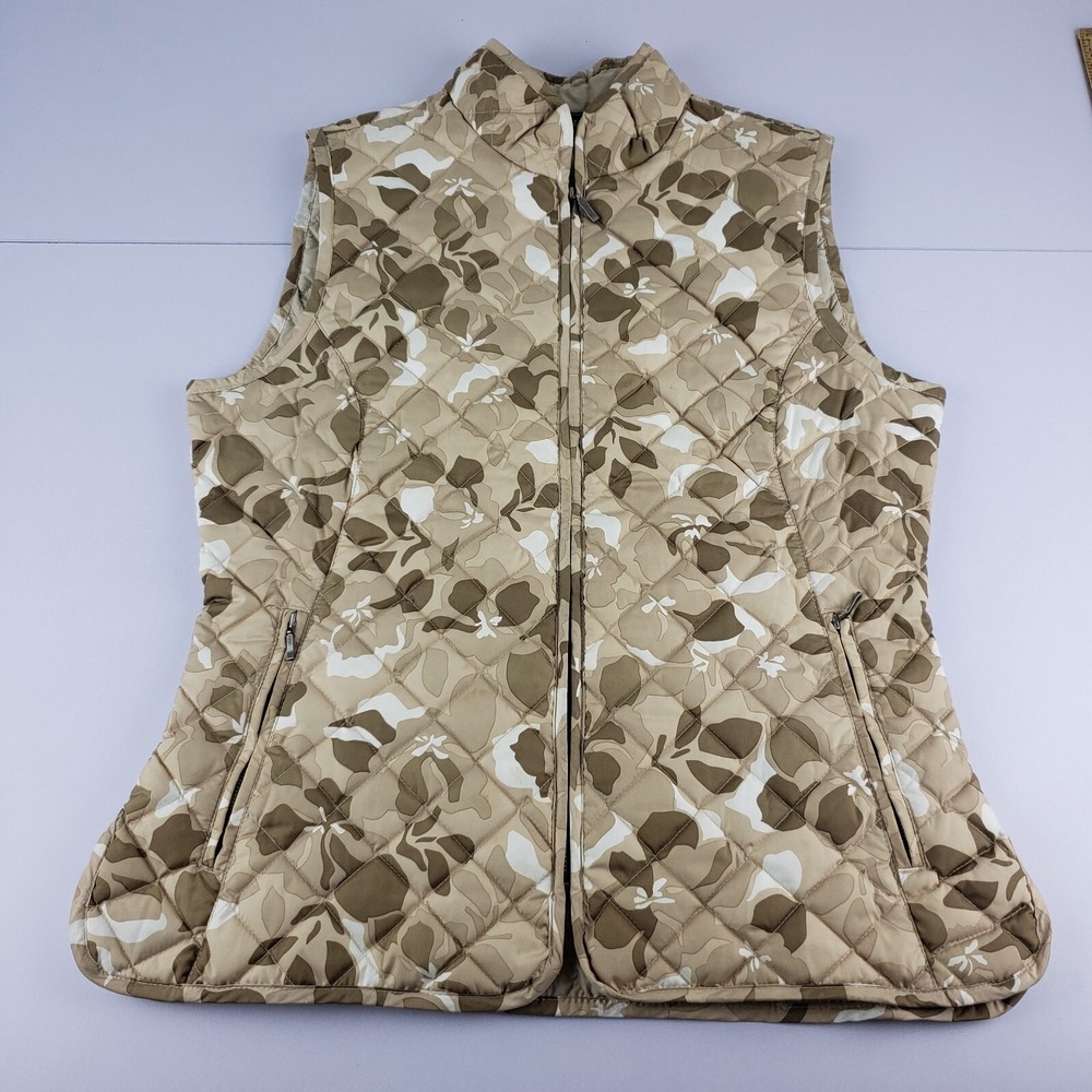 Eddie Bauer Goose Down Vest Women's Medium Full Zip Floral Camouflage Zip Pocket